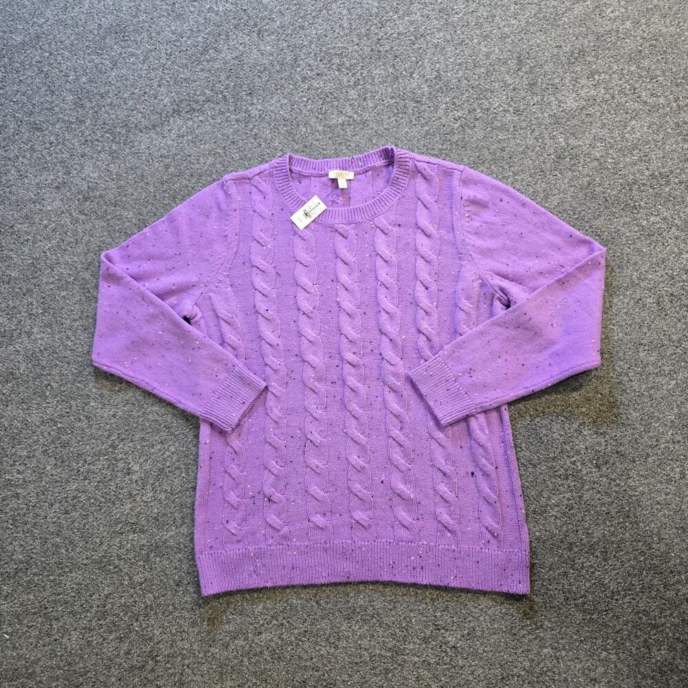Talbots Sweater Womens Medium Petite Purple Cable Knit Speckled Casual Capsule